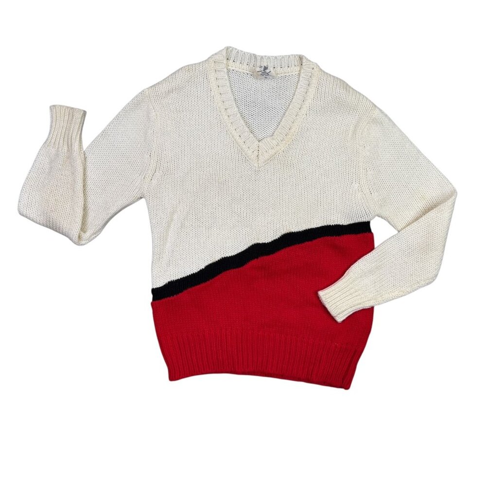 Empire Gene Stuart Sweater Womens M Beige Red Color Block Knit Vintage 80s